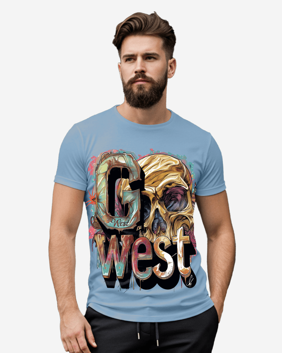 G West Mens Multicolor Skull Tee