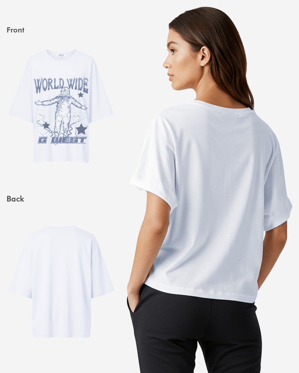 G West Womens Oversized World Wide Star T Shirt