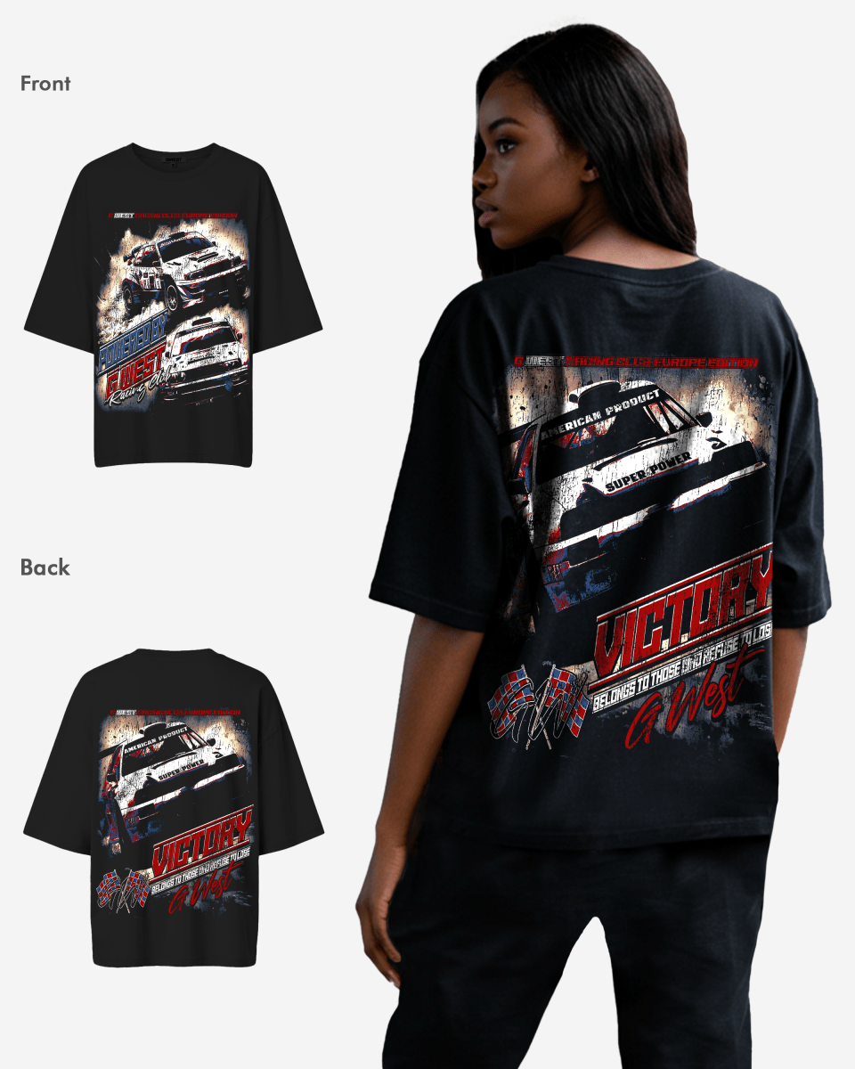 G West WomensRacing Club Double Hit Premium Oversized Tee