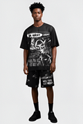 G WEST RHINSTONE NOT MY EARTH 3/4 SLEEVES MESH SHORT SET