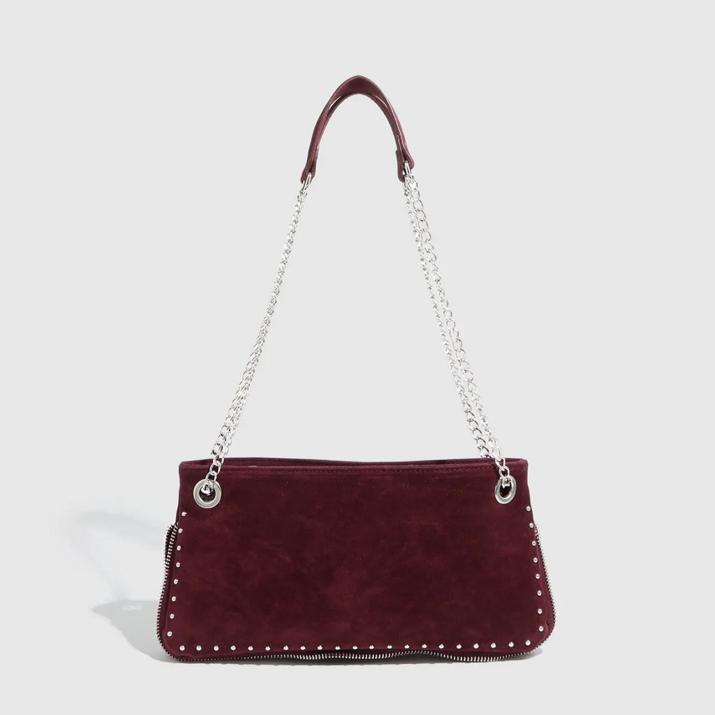 Garnet Suede Chain Shoulder Bag