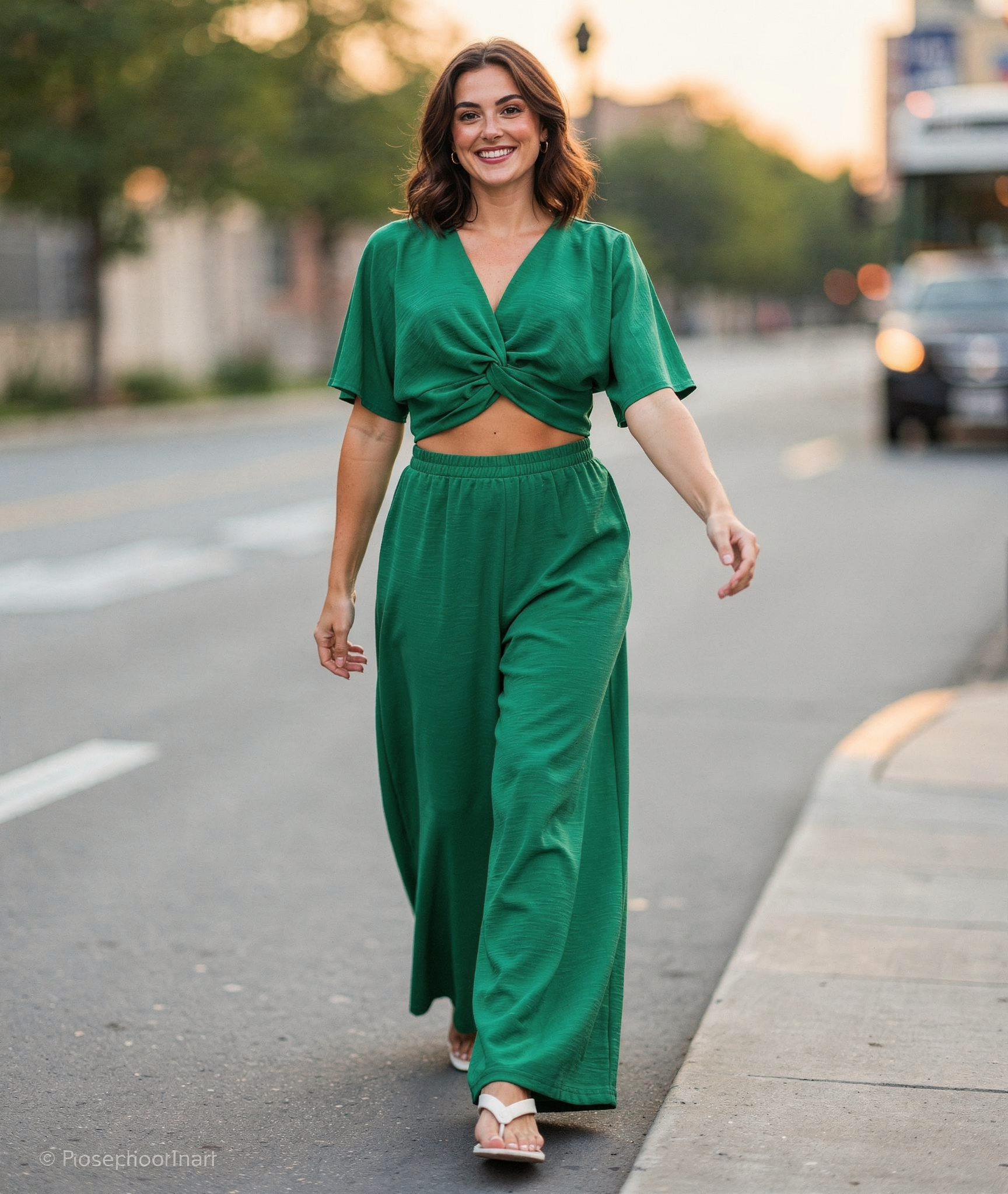 Woven Airflow Twisted Top & Wide Leg Pants Set