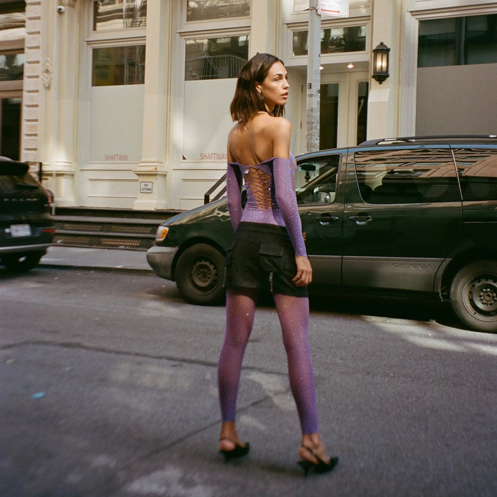 Glitterstarz Rhinestone Embellished Purple Jumpsuit