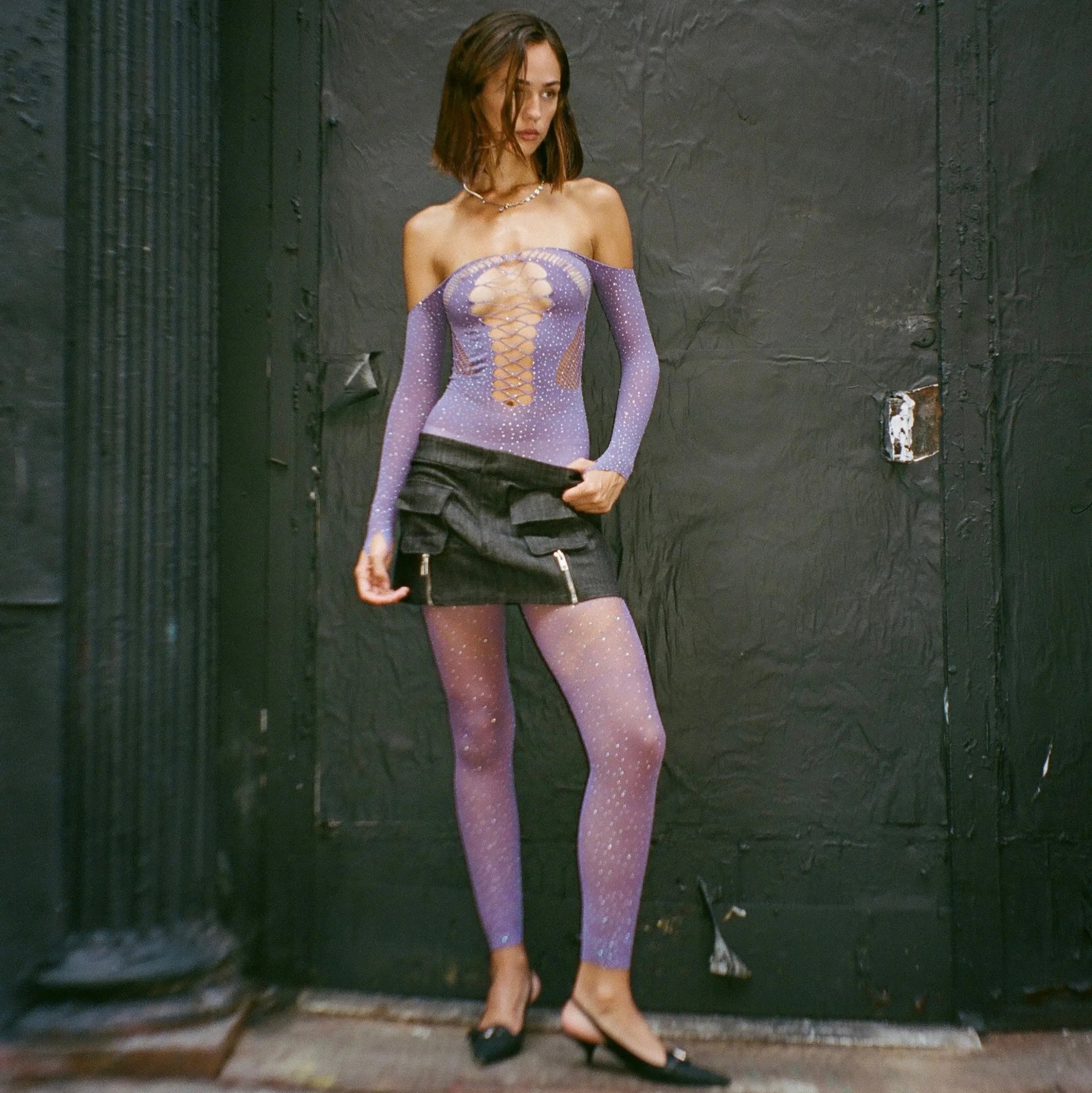 Glitterstarz Rhinestone Embellished Purple Jumpsuit