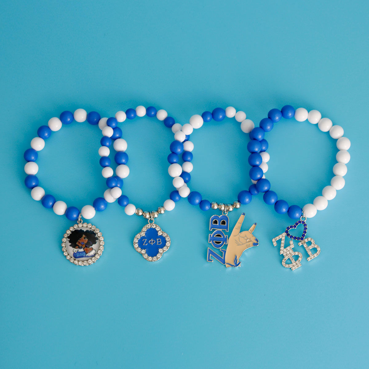 Beaded Zeta Sorority Bracelet Set in Blue and White – Stylish Fashion Jewelry