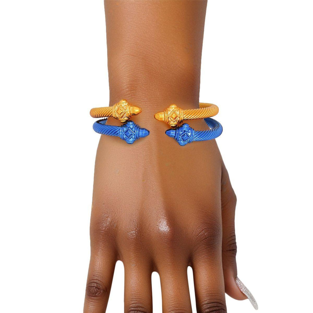 SGRHO Sorority Blue Gold Pointed Cable Bangle Set