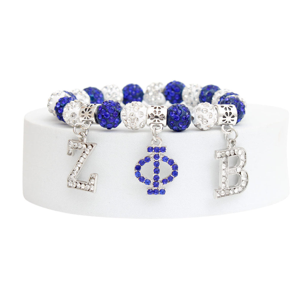 Letter Bracelet Blue White Bling Sorority Stylish Fashion Jewelry