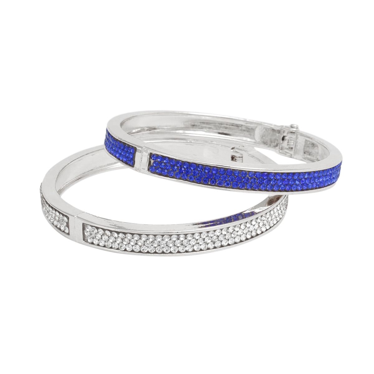 Hinged Bangle Bracelet Set Blue Pave Sorority Stylish Jewelry