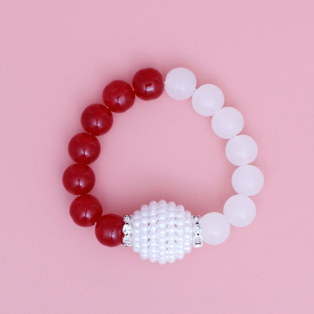 Glass Bead Bracelet with Red and White Pearls – Trendy Sorority Jewelry Accessory