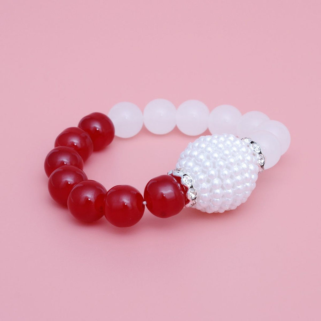 Glass Bead Bracelet with Red and White Pearls – Trendy Sorority Jewelry Accessory
