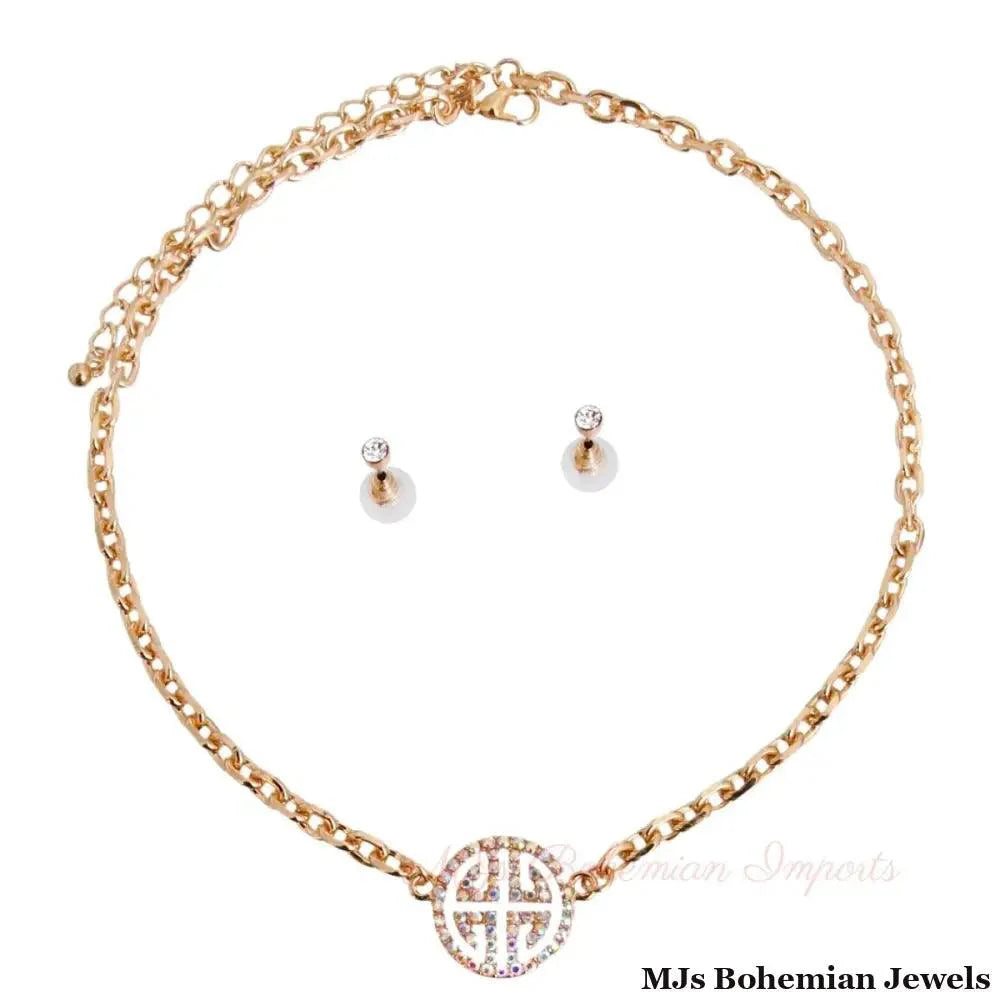 Gold Cable Chain Aurora Borealis Greek Necklace