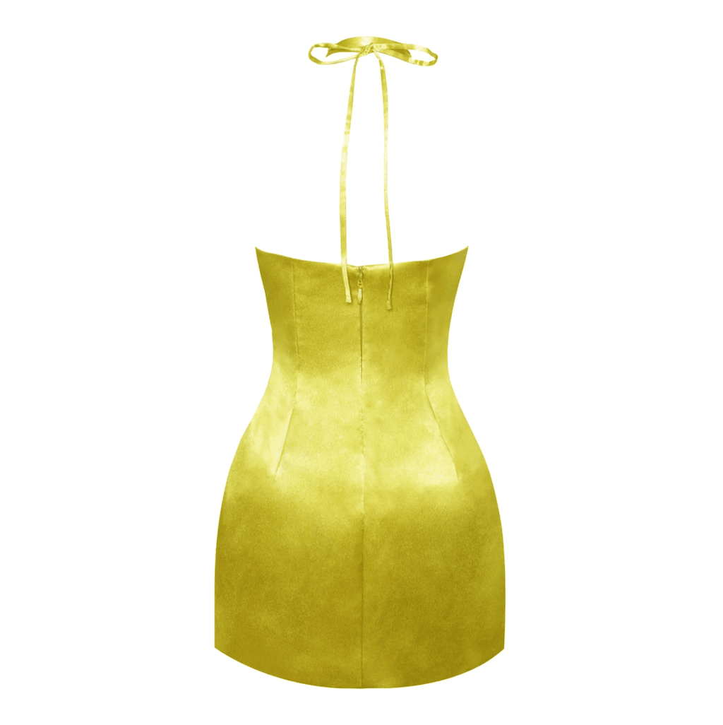 Golden Delight Satin Halter Neck Mini Dress