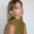Golden Sunflower Pearl Earrings