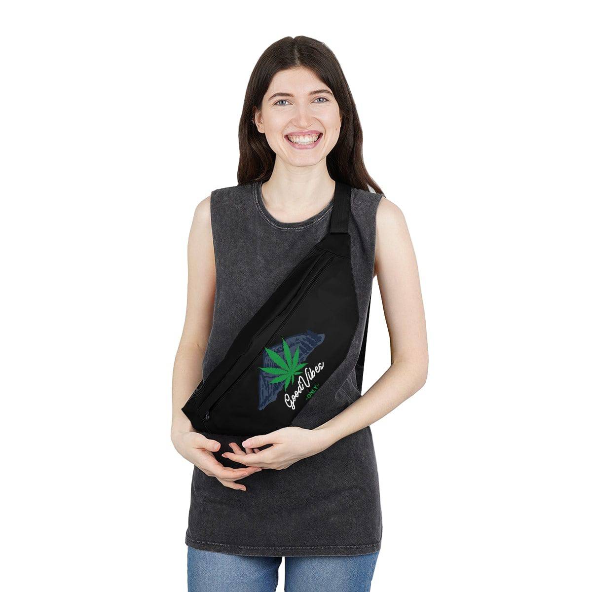 Good Vibes Only Mountain Black Weed Fanny Pack