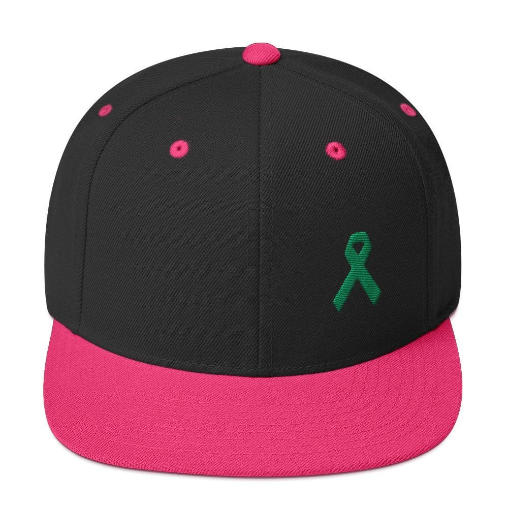 Green Awareness Ribbon Flat Brim Snapback Hat