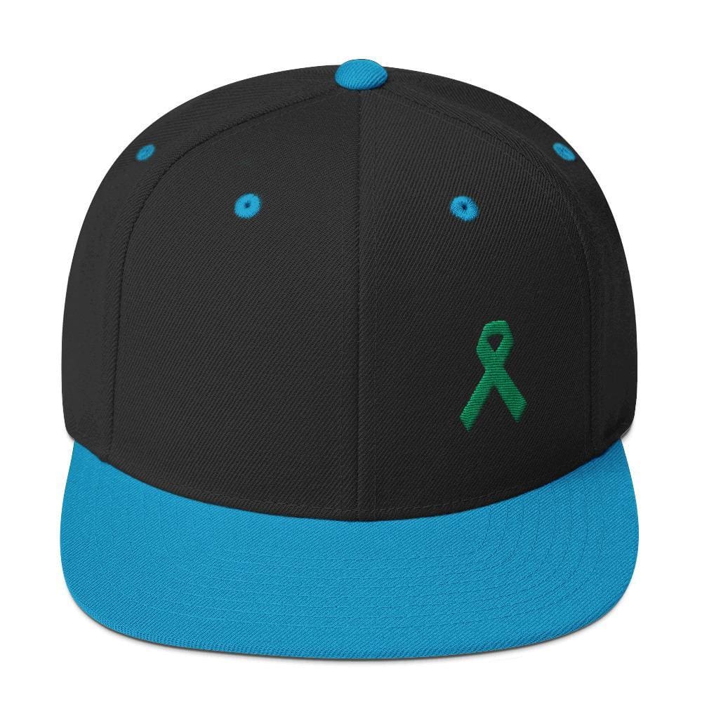 Green Awareness Ribbon Flat Brim Snapback Hat