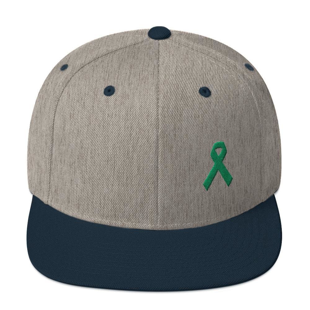 Green Awareness Ribbon Flat Brim Snapback Hat