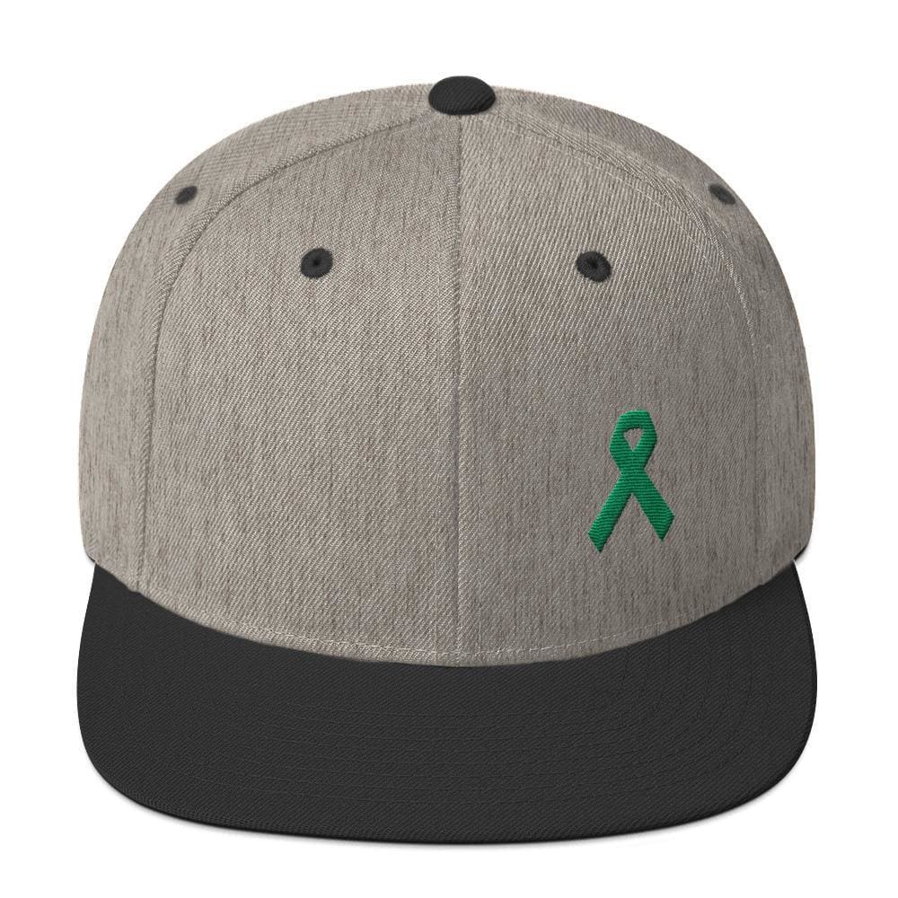Green Awareness Ribbon Flat Brim Snapback Hat