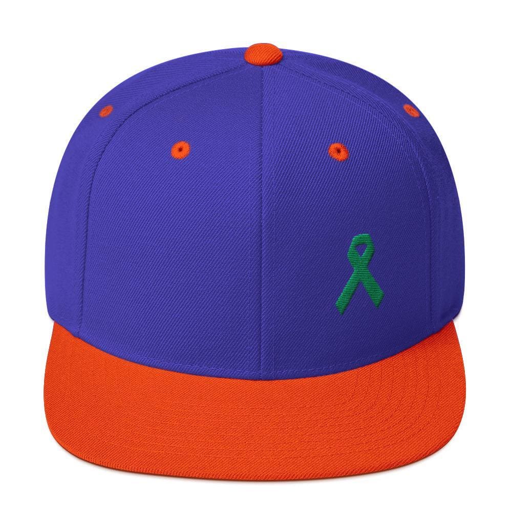 Green Awareness Ribbon Flat Brim Snapback Hat