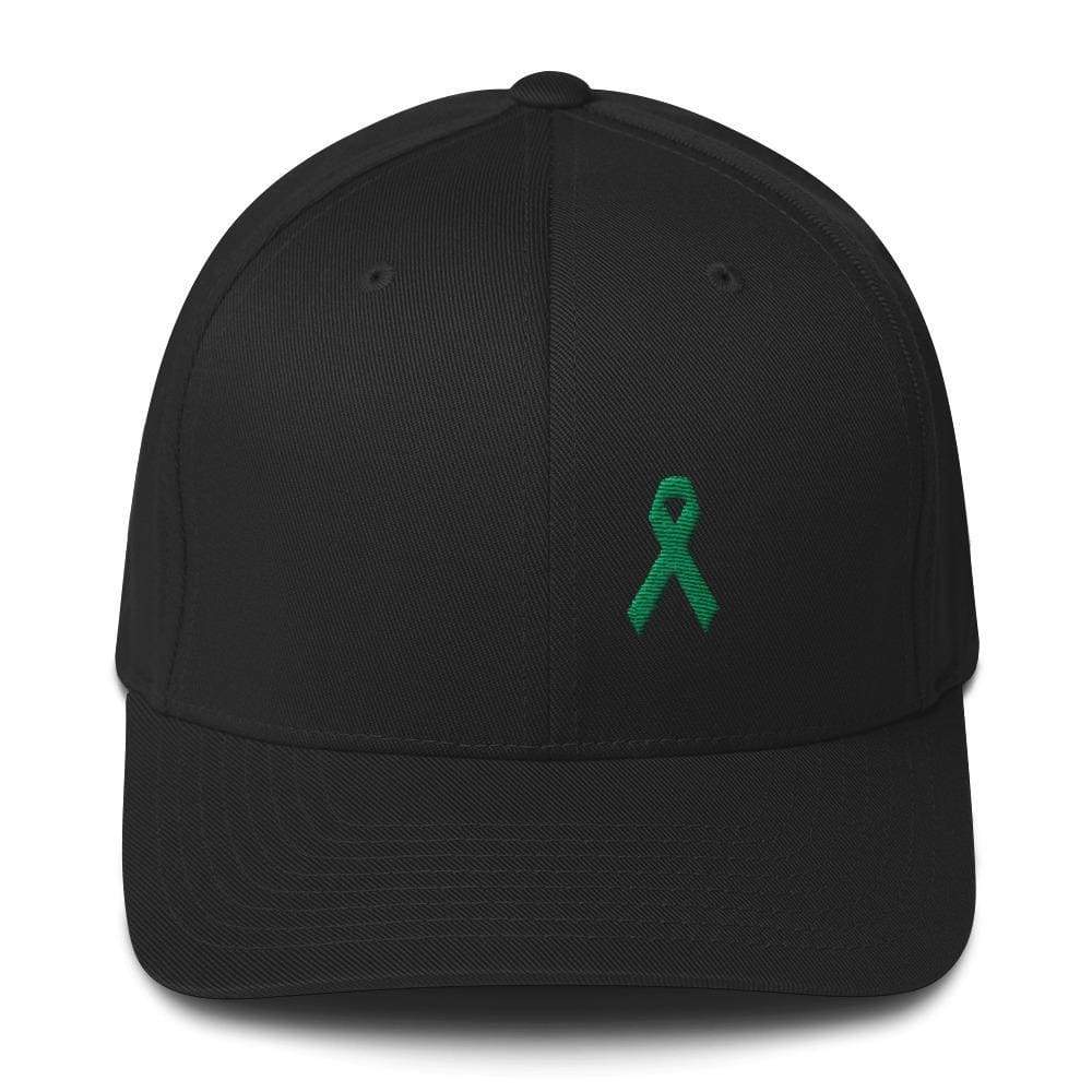Green Awareness Ribbon Twill Fitted Hat for Gallbladder & Liver Cancer