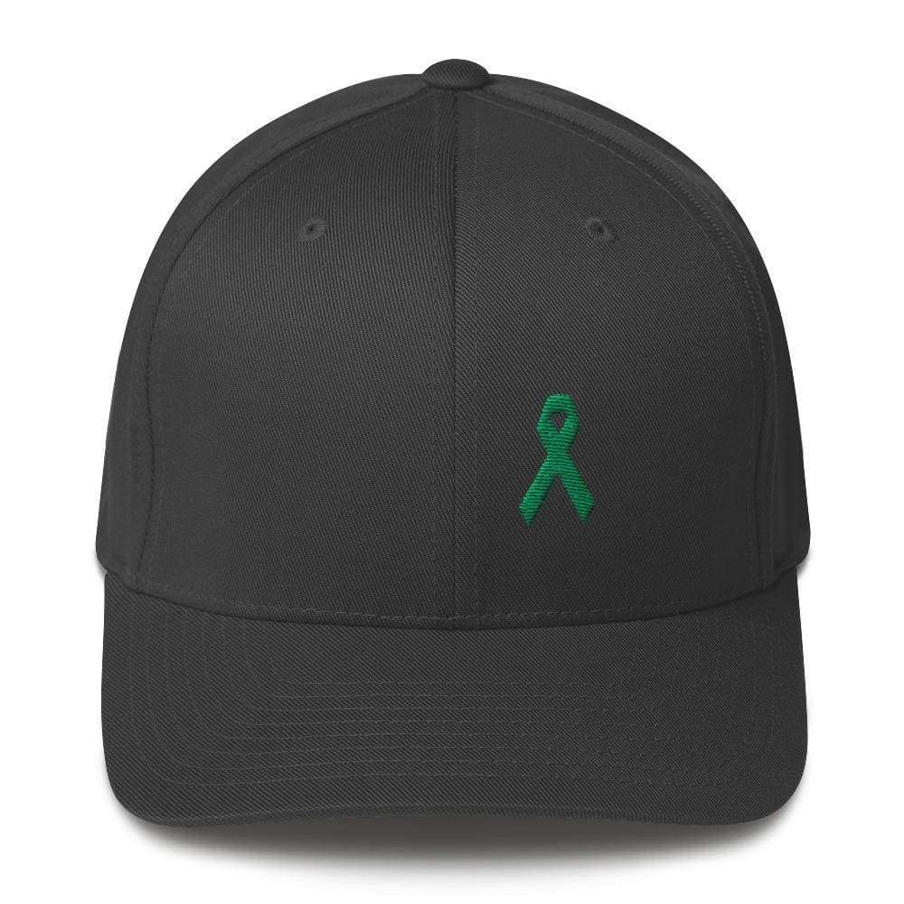 Green Awareness Ribbon Twill Fitted Hat for Gallbladder & Liver Cancer