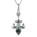 Green Marble Fleur De Lis Pendant Necklace Sterling