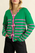 Sweaters Love Salve Green Stripe Bow Sweater Women's Fall Cardigan Knit Top: Cute & Cozy