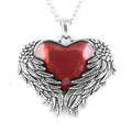 Guarded Red Heart Winged Pendant Necklace Silver Chain