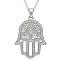 Hamsa Pendant Necklace Silver Rhinestone Protection Charm