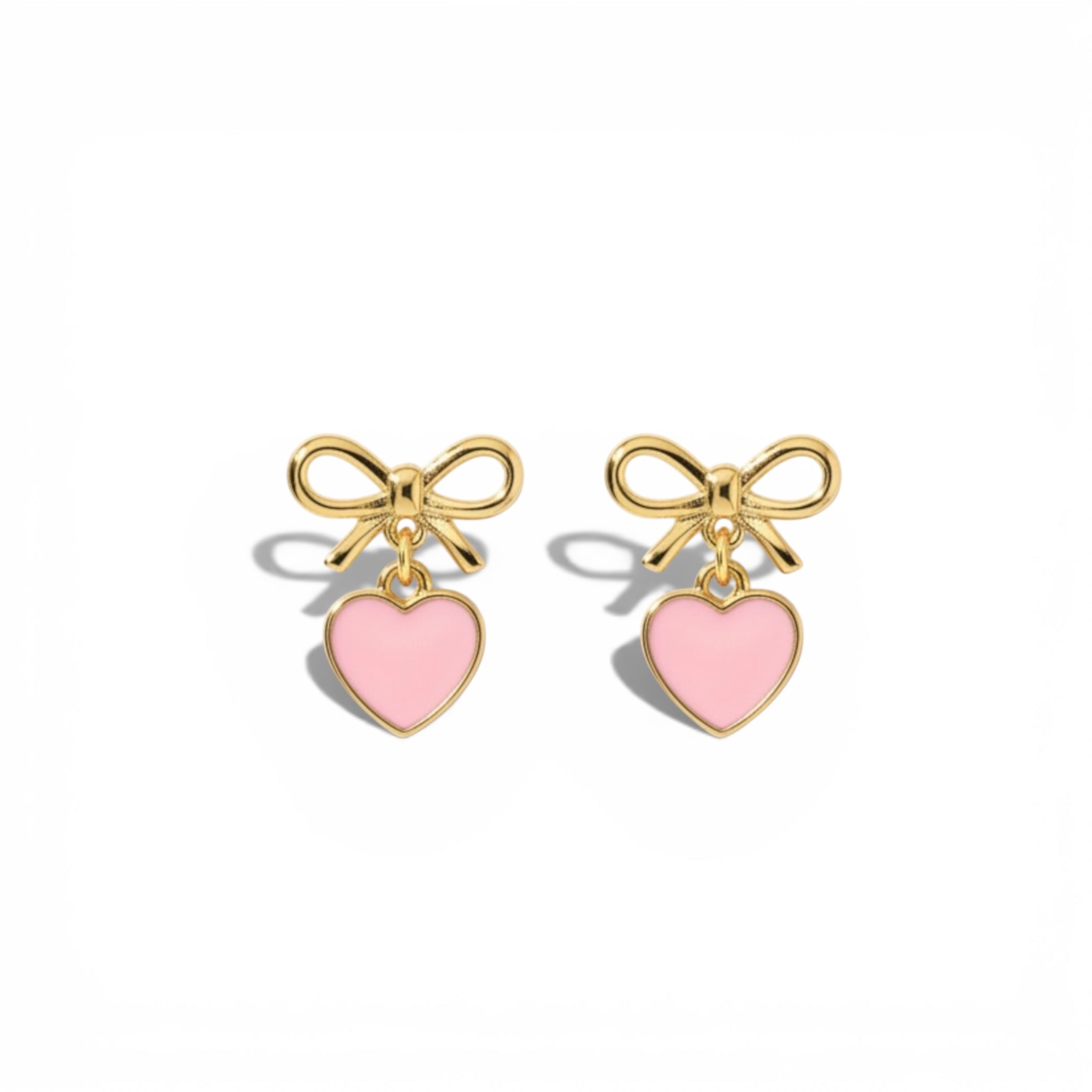 Heart Earrings with Cute Bow Design