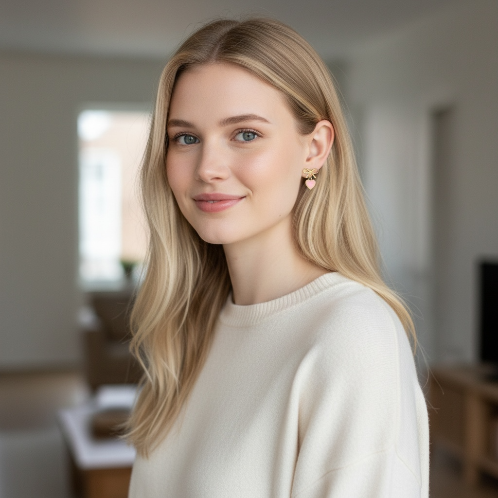 Heart Earrings with Cute Bow Design
