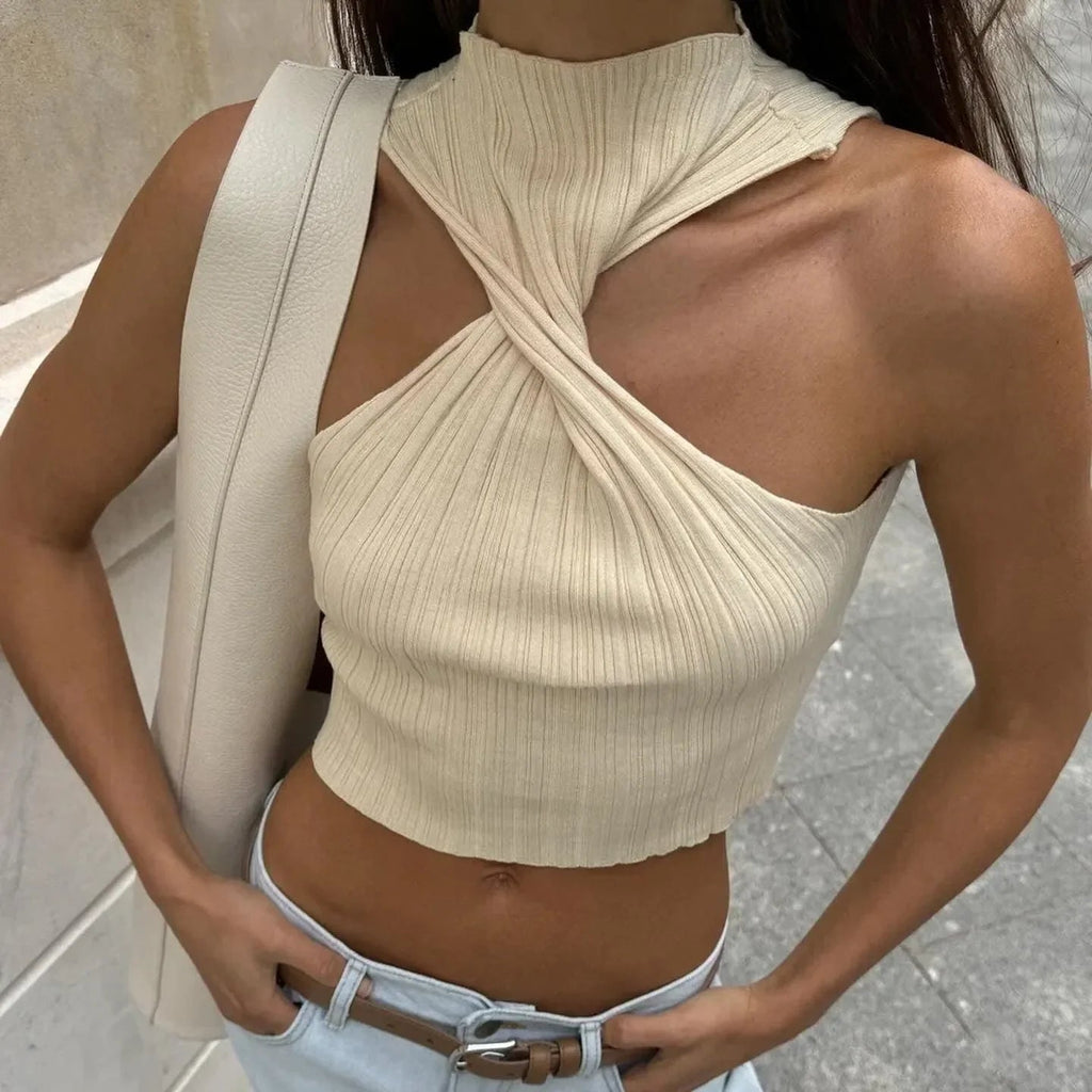 Heartbeat Ribbed Twist Ivory Crop Top