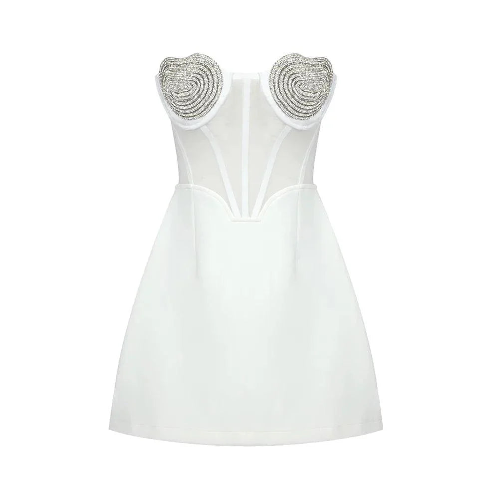Heartthrob White Diamond Bustier Mini Dress