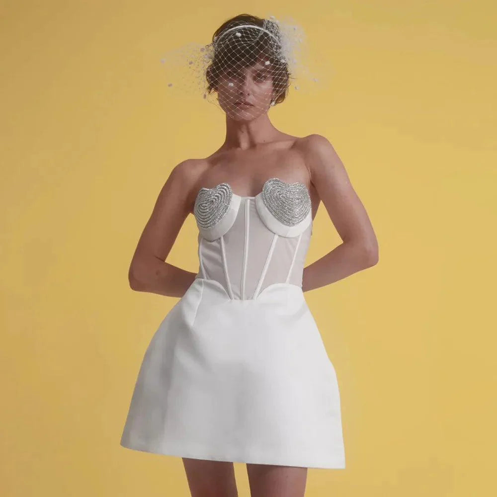 Heartthrob White Diamond Bustier Mini Dress