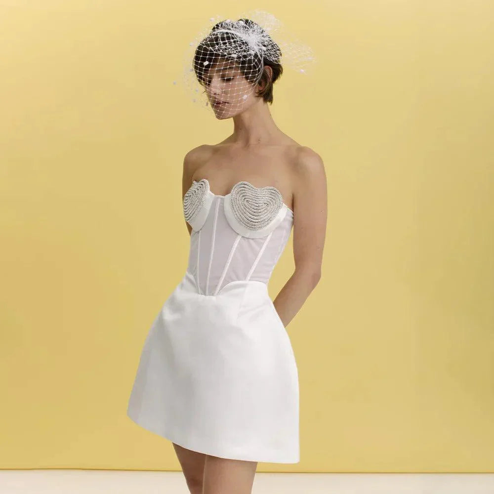 Heartthrob White Diamond Bustier Mini Dress