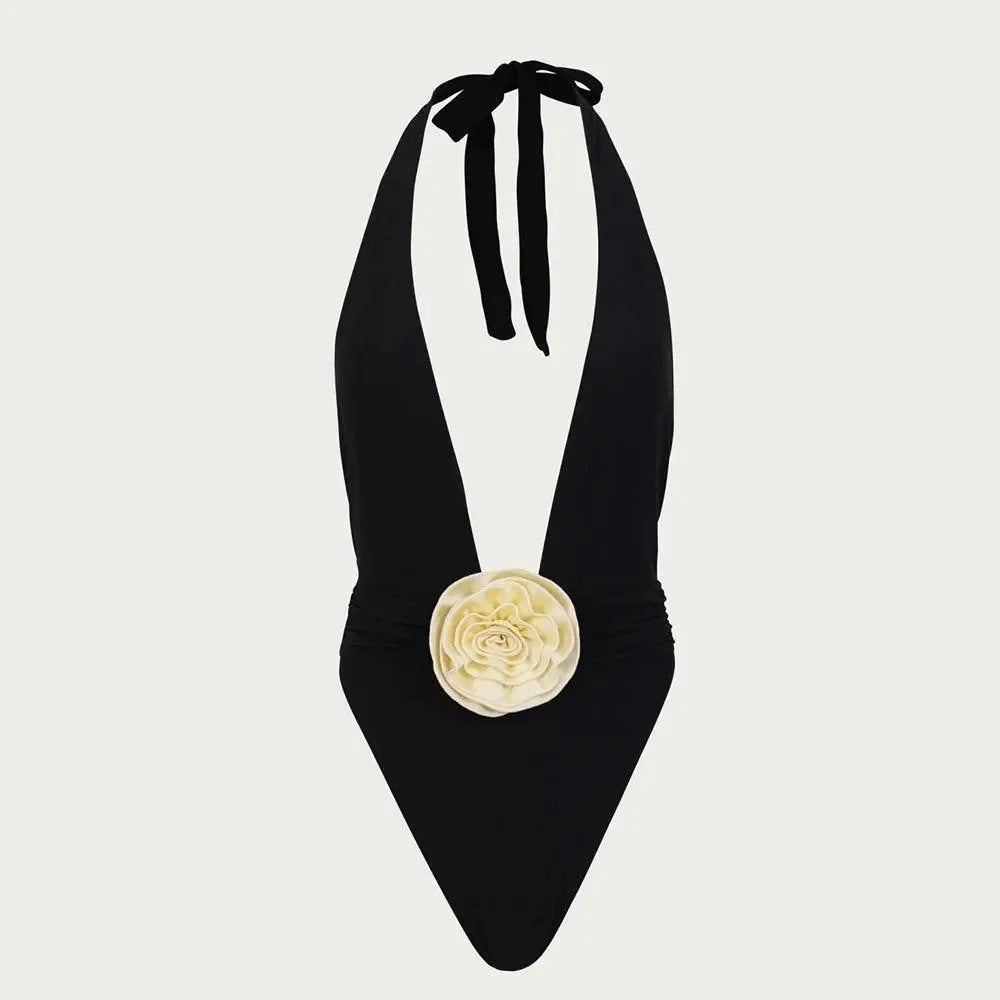 Heatwave Rose Detail Black One-Piece Swimsuit
