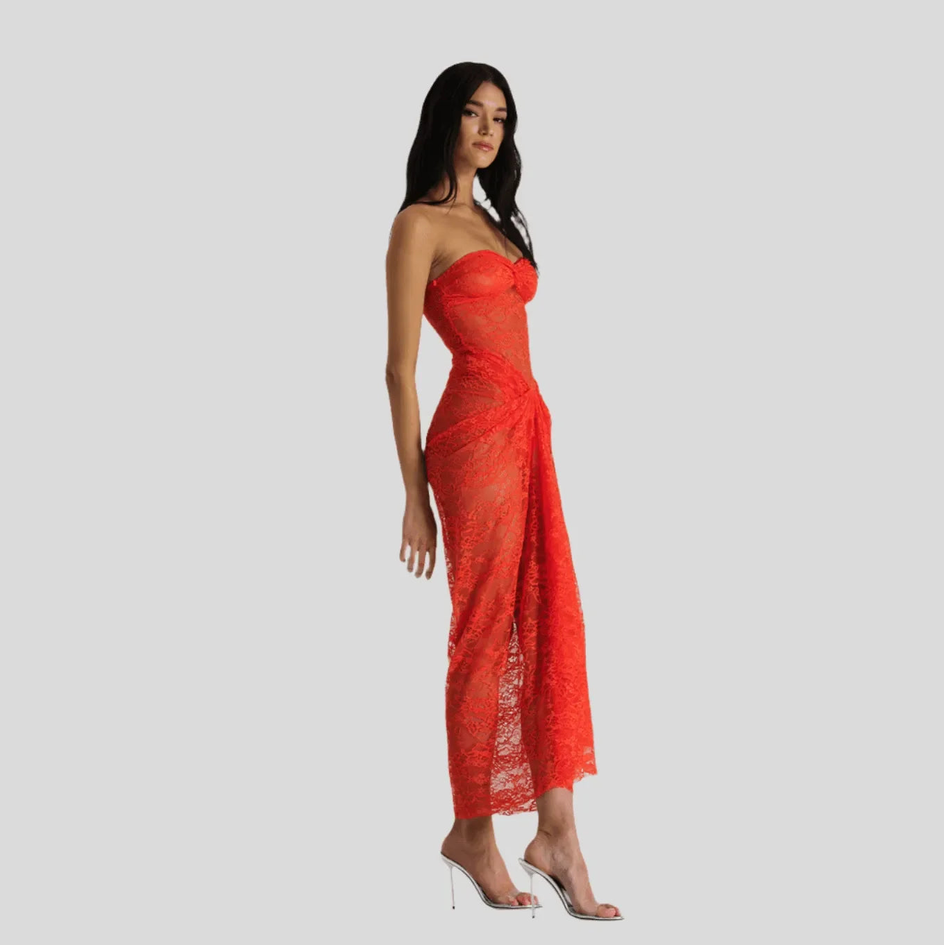 Her Figure Orange Lace Off-Shoulder Maxi Dress