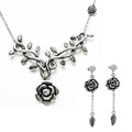Hibiscus Rose Necklace And Long Dangle Earrings Set