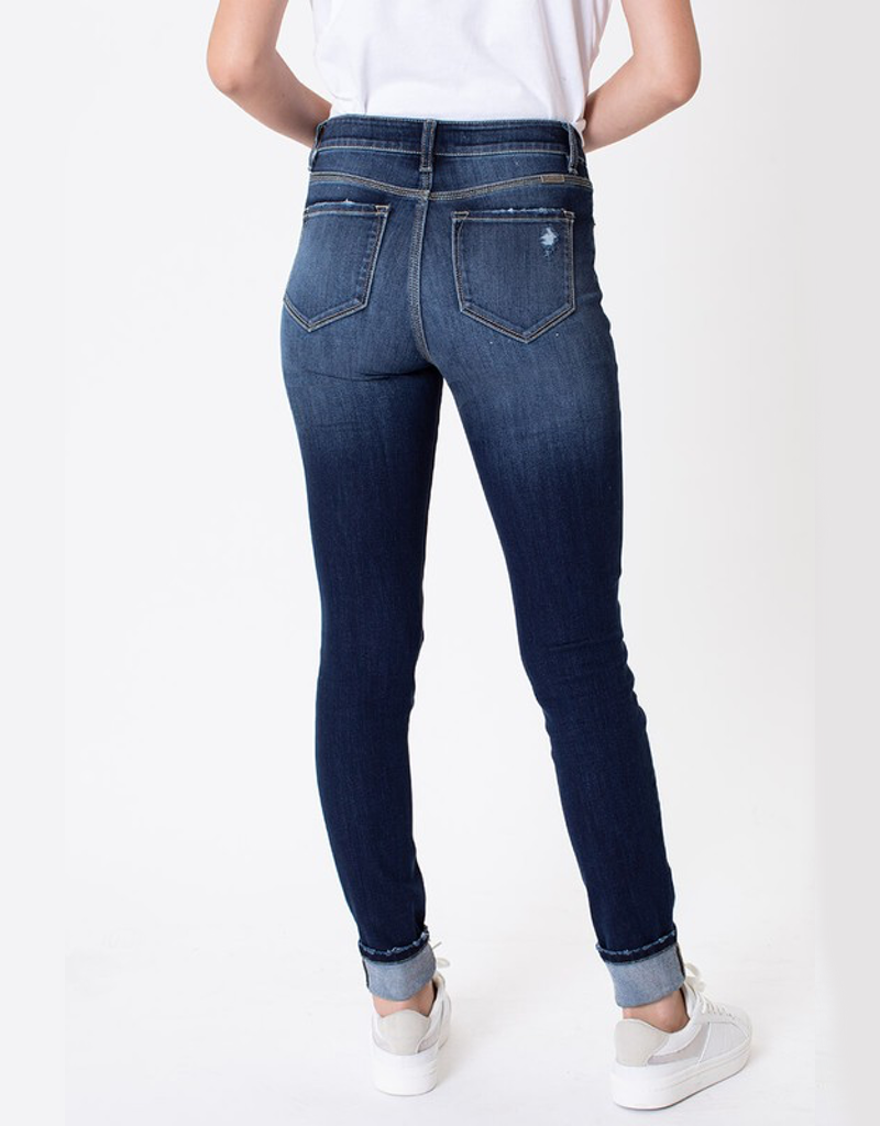 High Rise 4 Button Super Skinny Distressed - Medium Wash