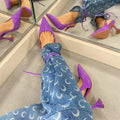 High Shine Purple Crystal Lace Up Heels