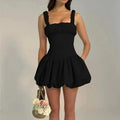 His Prettiest Problem Black Satin Bubble Hem Mini Dress