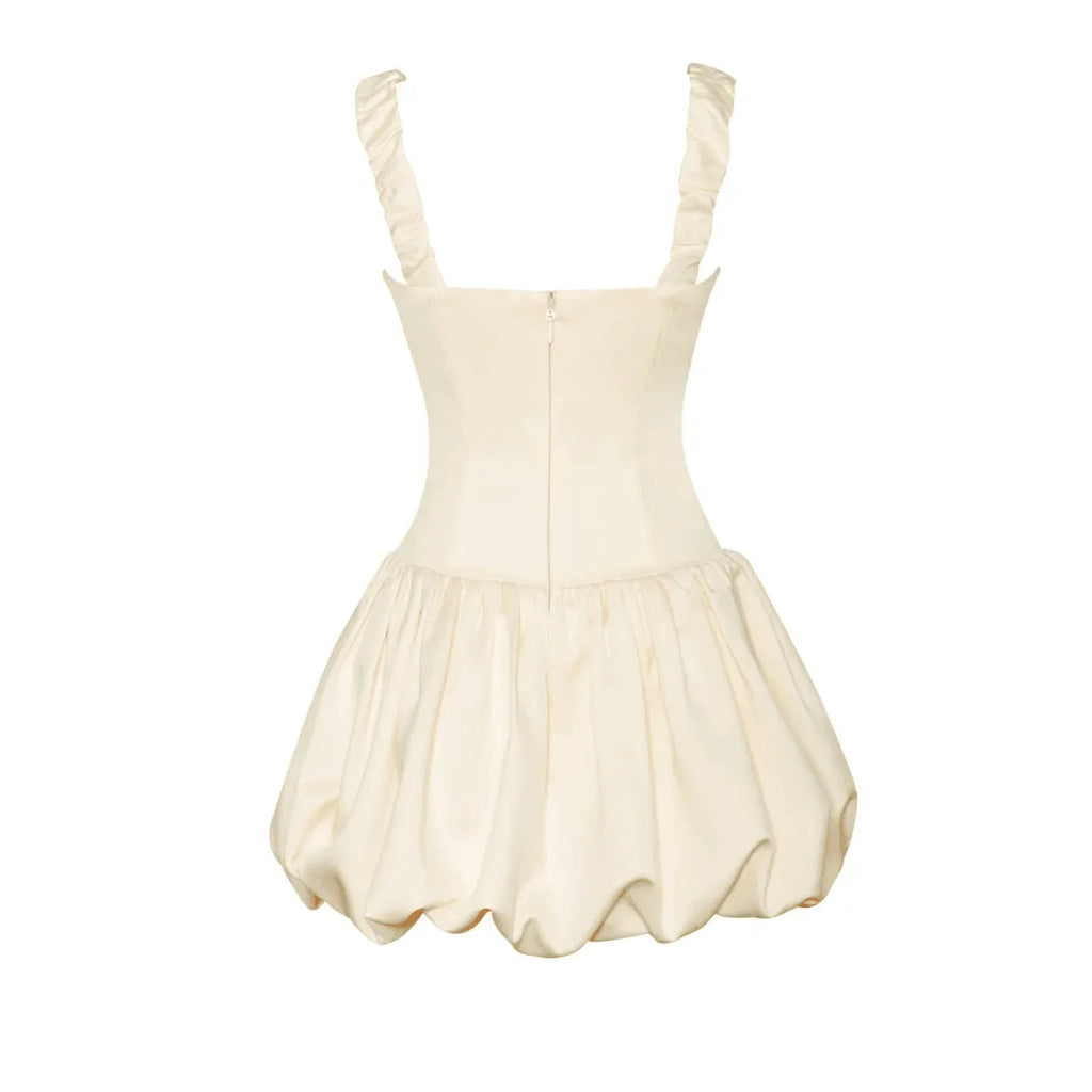 His Prettiest Problem Ivory Satin Bubble Hem Mini Dress