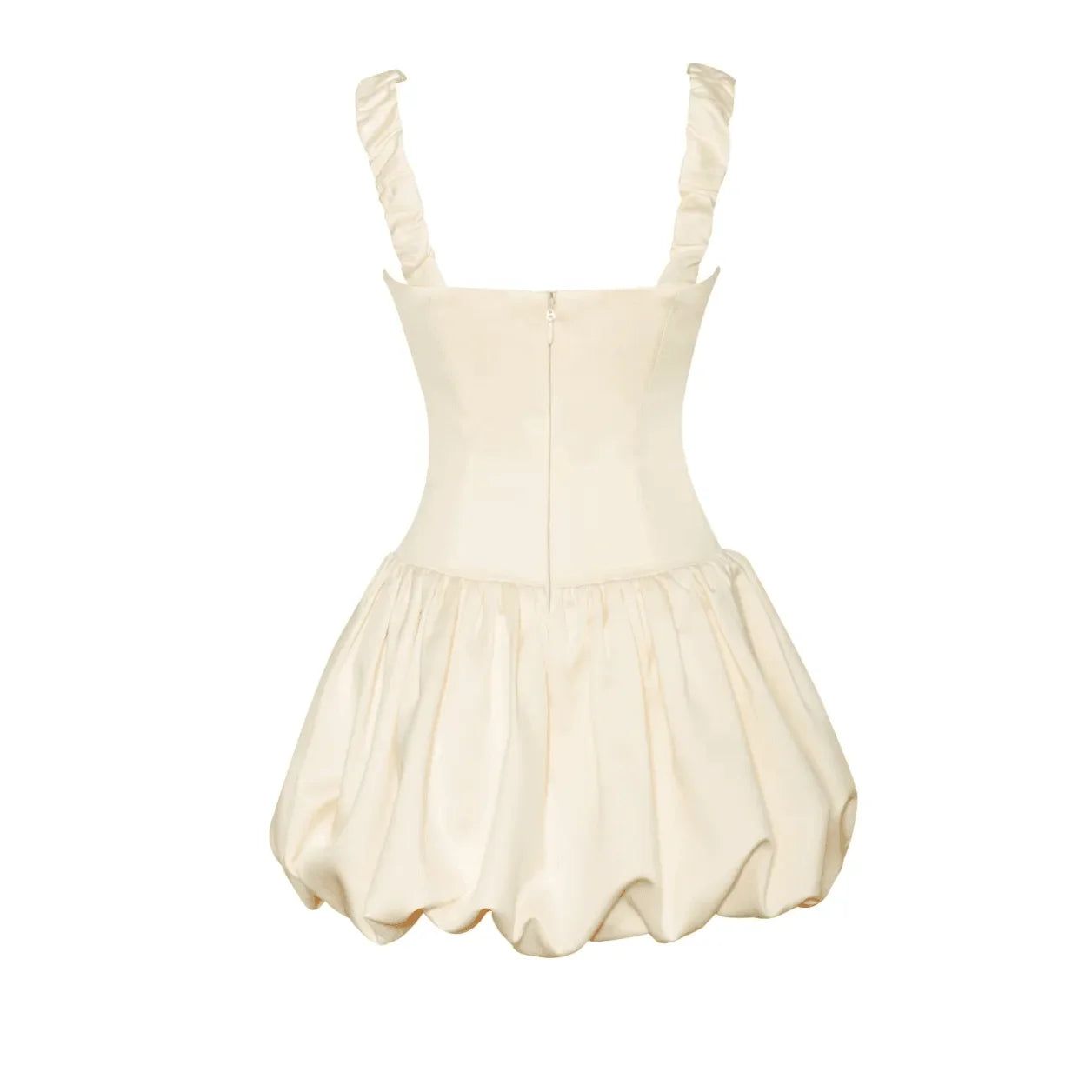 His Prettiest Problem Ivory Satin Bubble Hem Mini Dress