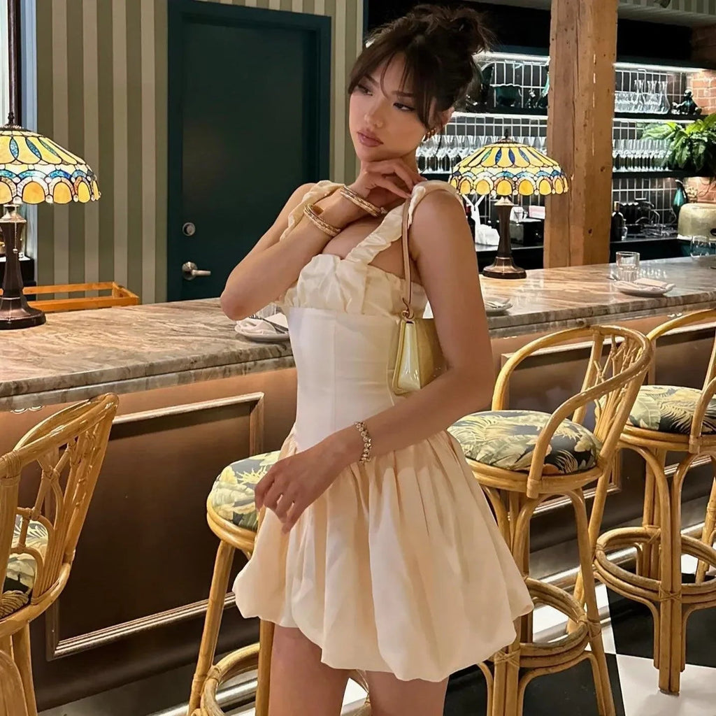 His Prettiest Problem Ivory Satin Bubble Hem Mini Dress