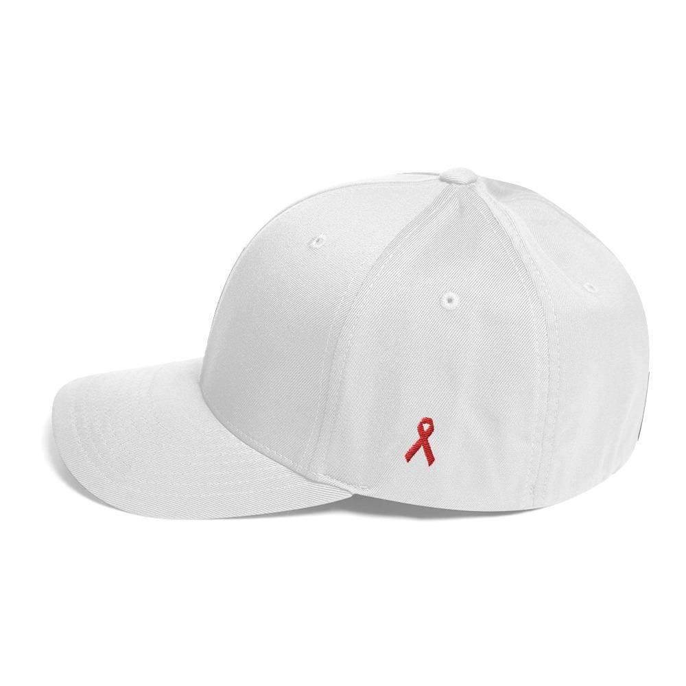 HIV/AIDS or Blood Cancer Awareness Fitted Hat with Red Ribbon on the Side