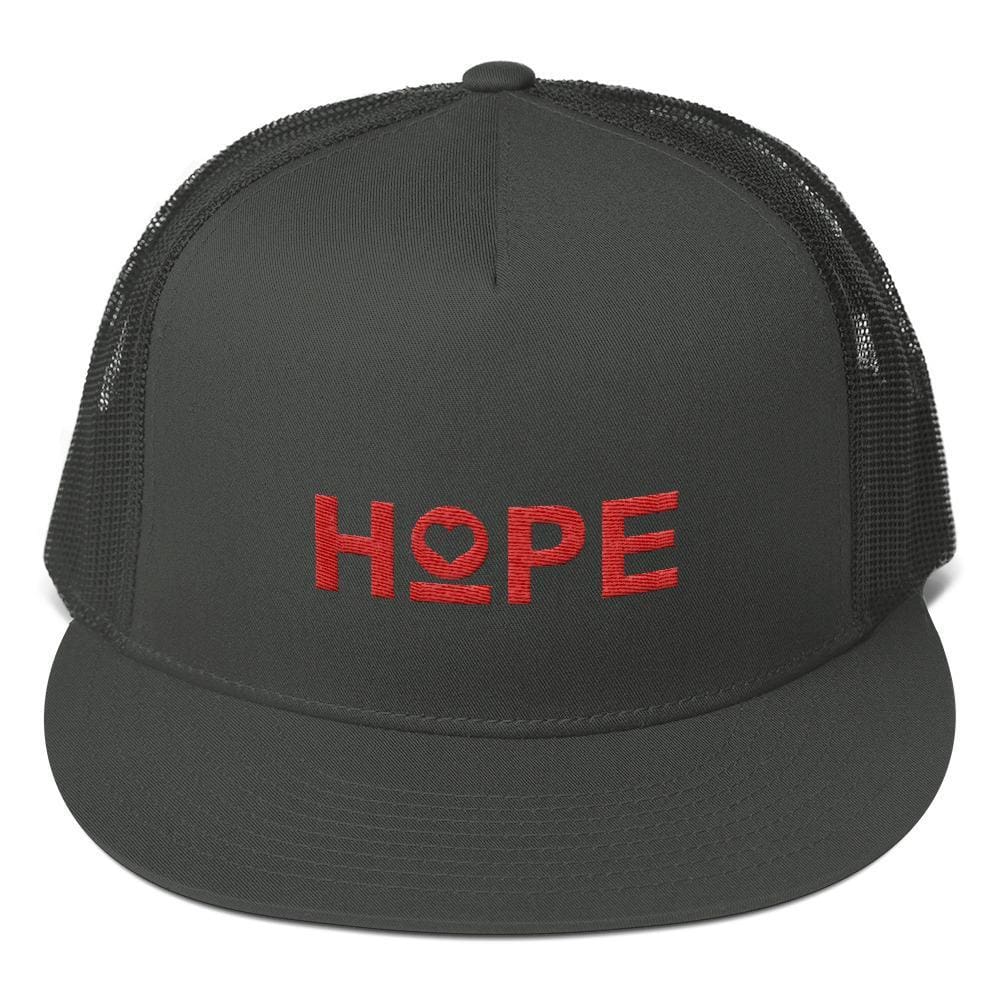 Hope 5-Panel Embroidered Snapback Trucker Hat (Red)