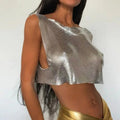 Hot Date Silver Chainmail Cowl Neck Tank Top