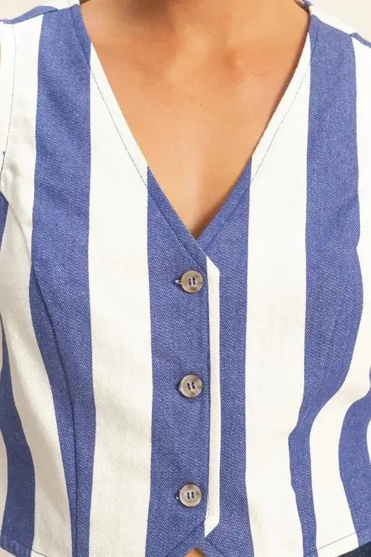 Accessories Trendsi Woven Striped Vest Women's V-Neck Button Down Top - USA Shipped!