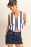 Accessories Trendsi Woven Striped Vest Women's V-Neck Button Down Top - USA Shipped!