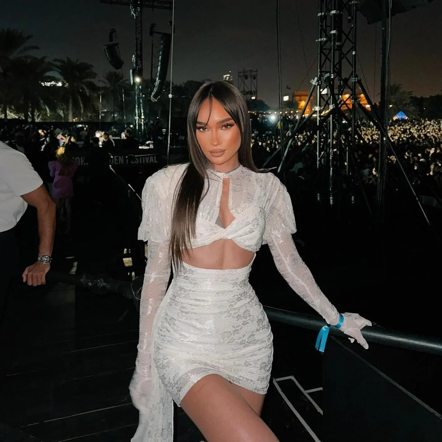 I Am A Poisonous Draped White Mini Dress with Gloves